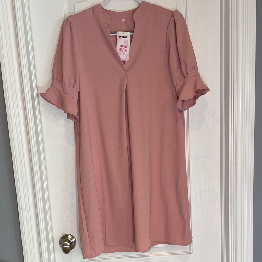 Comfy Pink V Neck Women's Shift Dress